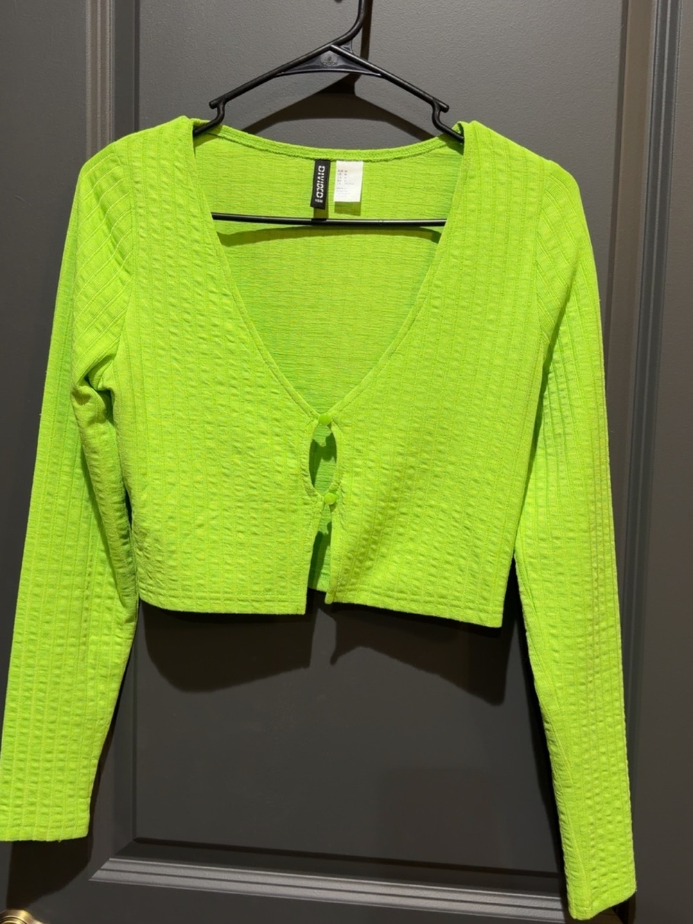 H&M Neon Green Cropped Tie-Front Knit Top